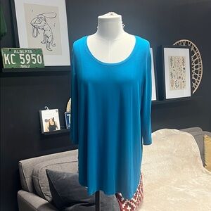 Blue Sky Vibrant Teal Tunic Top, XL, scoop neck, bamboo clothing, plus